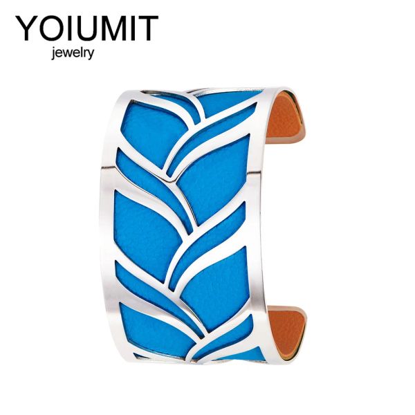 Браслеты Yoiumit, модный сменный браслет-манжета для женщин, кожаный браслет из нержавеющей стали, оптовая продажа, браслеты, ювелирные изделия
