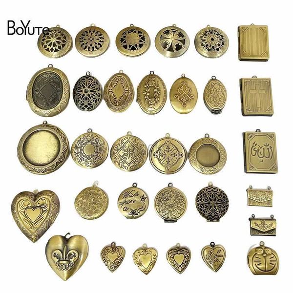 Colares Pingente BoyuTe Zakka Diy Handmade Jóias Materiais Antique Bronze Escovado Flutuante Openable Foto Medalhão Pingente 240330