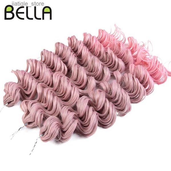 Sentetik peruklar bella sentetik tığ işi saç 24 inç derinlikte dalgalı bükülme afro bukleler kıvırcık saç ombre pembe renk 3 pcs 300g kadınlar için y240401