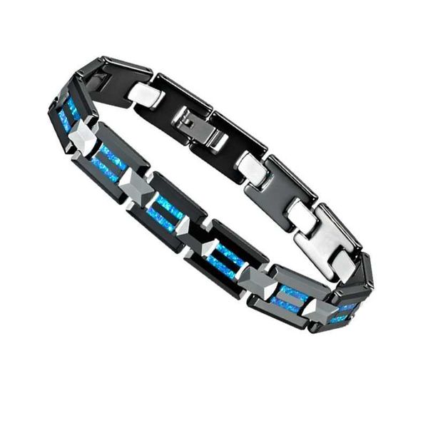 Bracciale da uomo di lusso a catena Bracciale in ceramica nera con tungsteno blu opale Bracciale in pietra da uomo Gioielli da uomo Abbigliamento da donna Bracciale con ciondoli Q240401