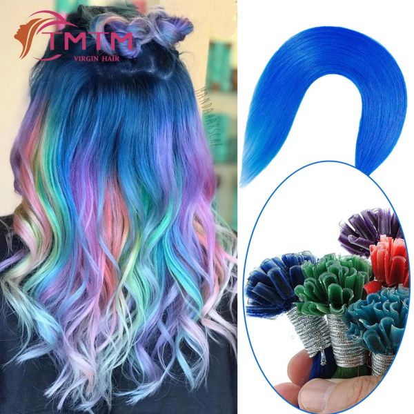 Extensões de cabelo em u, extensão de cabelo humano, azul, rosa, vermelho, roxo, utips, fusão quente, ponta de unha, remy, extensões de pontas em u