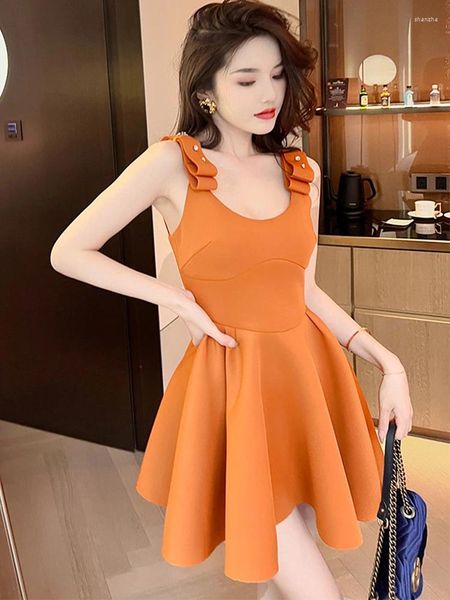 Casual Kleider Sommer Frauen Mini Kleid Elegante Sexy Süße Kawaii Strap Oansatz Bogen Band Tank Ärmellose A-line Swing Kleid Party straße