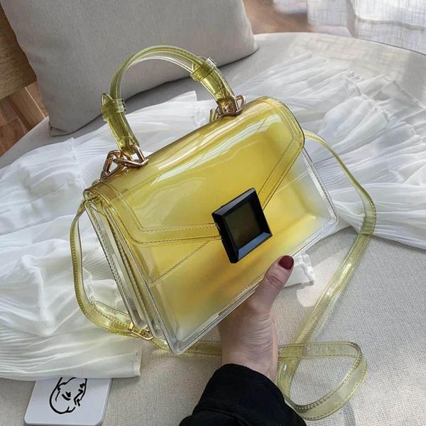 Прозрачная желейная большая сумка ярких цветов на шнурке, лето 2024, высококачественная женская дизайнерская сумка из ПВХ с замком на плече