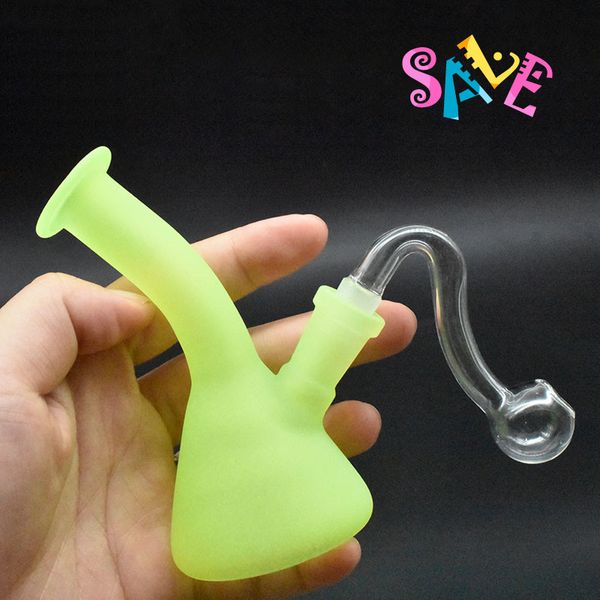 Narghilè all'ingrosso luminoso MINI bicchiere di olio di vetro Bruciatore bong acqua rig tamponare tubo dell'acqua con ciotola per fumatori maschio da 10 mm