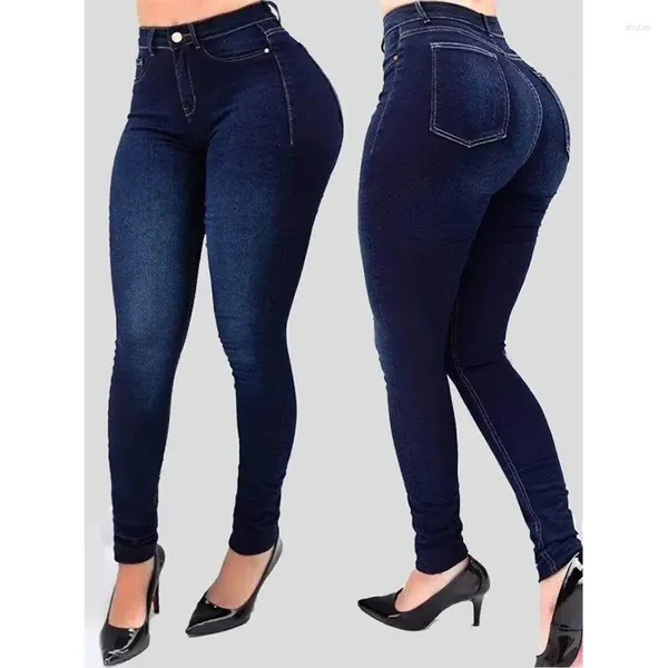 Jeans da donna Vita alta in denim di colore puro da donna Coltiva la propria moralità Pantaloni che modellano la figura con skinny