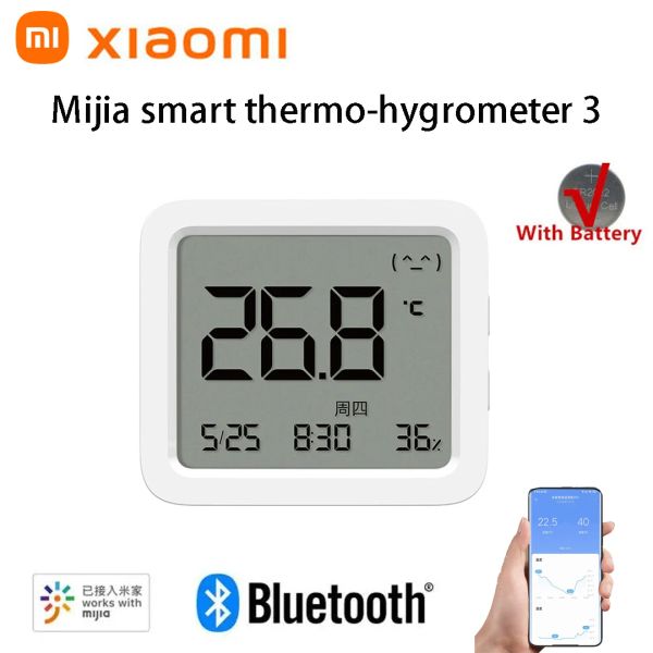 Controle xiaomi inteligente termohigrômetro 3 mijia bluetooth sensor de umidade temperatura lcd industrial sensor digital de alta precisão mais novo