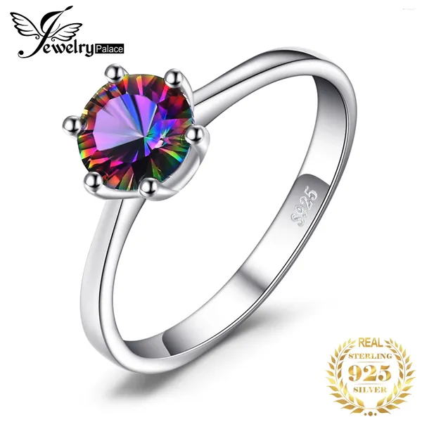 Anelli a grappolo JewelryPalace Autentico arcobaleno naturale Topazio mistico Anello in argento sterling 925 per donne Solitario Gioielli con pietre preziose Fidanzamento