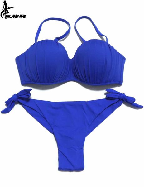 Kadın Mayo Eonar Push Style Bikini Üst Katlanabilir Kadın Mayo Çıkarılabilir Omuz Kayışı Brezilya Bikini Seti Thong Alt Mayo J240330