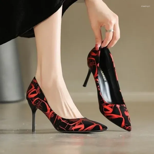 Scarpe eleganti in tessuto di tweed scarpe a punta eleganti da donna colore misto slip on moda tacchi alti sottili calzature da donna sexy per feste poco profonde