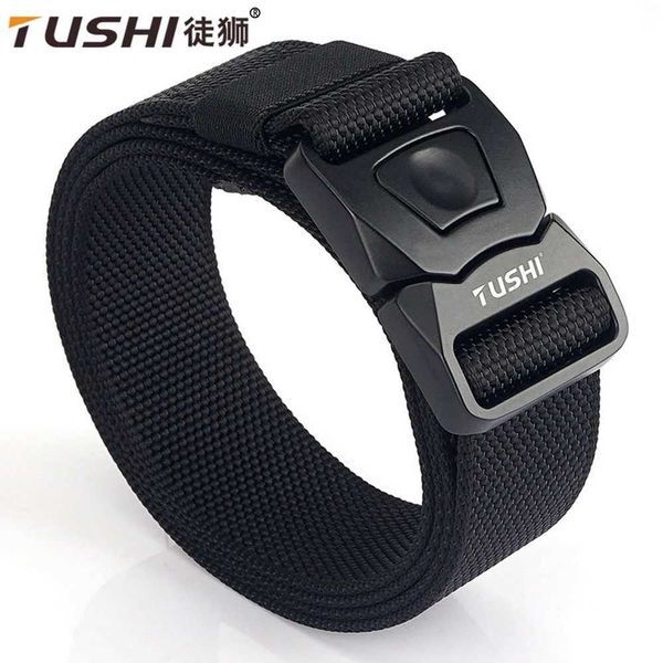 Cintos Tushi Quick Release Pluggable Buckle Tactical Strap Durável Nylon Militar Strap Mens Combate Durável Mens Jeans Cinto Caça Q240401