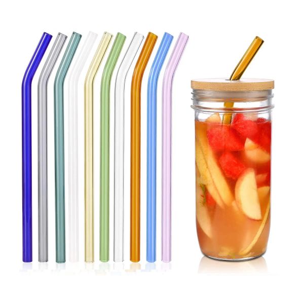 Cannucce di vetro riutilizzabili da 8,5 pollici x 10 mm Eco borosilicato dritto curvo cannuccia in vetro colorato trasparente per bevande cocktail al latte LL