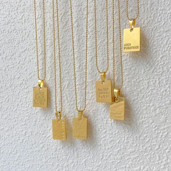 Anhänger Halsketten 2024 Gold Farbe Edelstahl Anhänger Halskette Inspirierende Gravierte Buchstaben Quadratische Perlen Kette Für Frauen