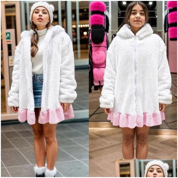 Damen Hoodies Sweatshirts Kawaii Warm Fluffy Fuzzy Or Bear Ear Kleid Hoodie Pullover Jacke Tops Sweet P Kapuzenpullover Mantel Drop D Dho1X