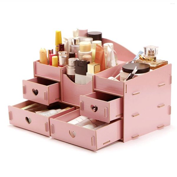 Aufbewahrungsboxen hölzerne Kosmetik -Make -up -Organizer -Office -Datei Schreibwaren mit Schubladen für Nagelpflege -Hautpflegezubehör