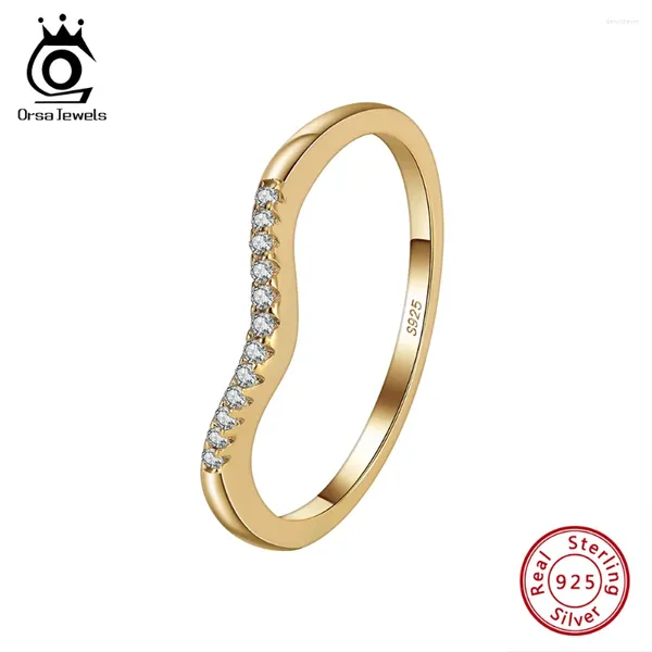 Cluster Anéis Orsa Jewels 14k banhado a ouro delicado dedo banda para mulheres brilhante 925 prata esterlina luxo empilhamento jóias apr32