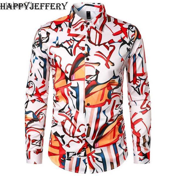 Homens Plus Tees Polos 2023 Novo Happyjeffery Mens Camisas de vestido de manga comprida Tops Masculino Floral Business Casual Homem Prom Camisa de casamento LS23 yq240401