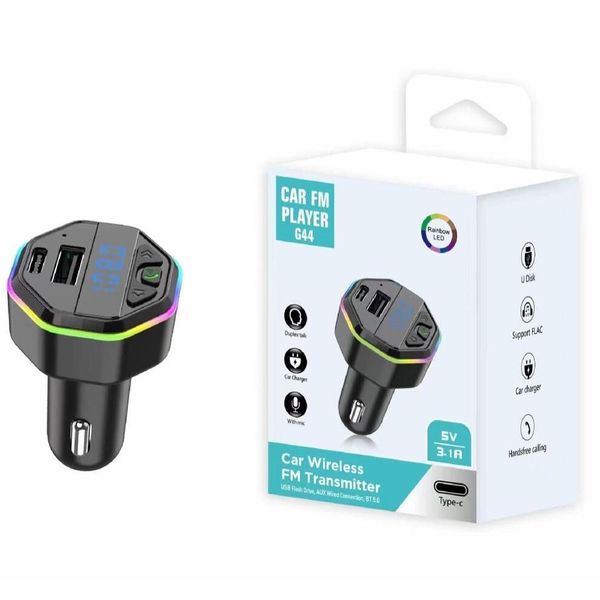 Áudio do carro g43 g44 kit sem fio 3.1a com porta tipo-c usb c carregador de carregamento rápido mp3 player mãos bluetooth transmissor fm gota entregar ot5hn