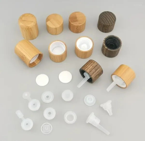 Garrafas de armazenamento 20 peças de bambu de madeira euro tampas de parafuso tampa de garrafa de óleo essencial com plugue de gota 18/410 para 18mm