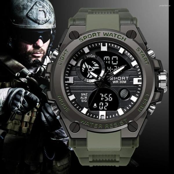 Relógios de pulso Achengy Top Luxury Relógios Homens Militar Exército Mens Relógio À Prova D 'Água Esporte Relógio de Pulso Dual Display Masculino Relogio Masculino