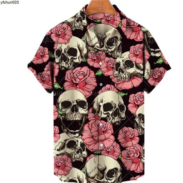 Camisa havaiana masculina casual de verão 3d esqueleto disponível para pedido