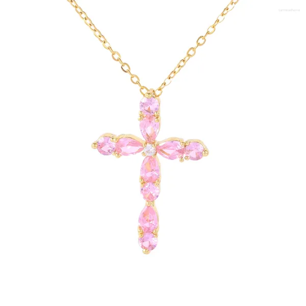 Anhänger Halsketten Yoiumit Kristall Zirkon Schlüssel Kreuz Halskette Für Frauen Mädchen Punk Gold Farbe Kette Party Schmuck Geburtstag Geschenk