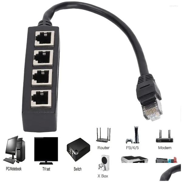 Cavi per computer Connettori S 4 in 1 Connettore Lan Rj45 Adattatore splitter di rete Ethernet Maschio a 2/3/Porta per estensione di rete Dr Otcit