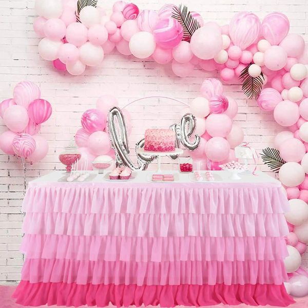 Tule mesa saia tutu toalha de mesa utensílios de mesa para chá de bebê decorações de festa de aniversário banquete casamento casa festa suprimentos de mesa 240315