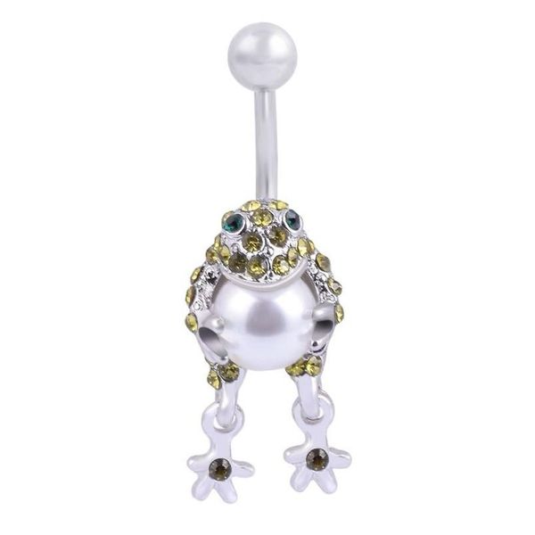 Nabel-Bauchnabelringe, personalisierbar, Perlen-Frosch-Kröte-Piercings, Silber, Langhantel, Strass, Nabel-Bauchnabelringe, sexy Chirurgenstahl, Otty7