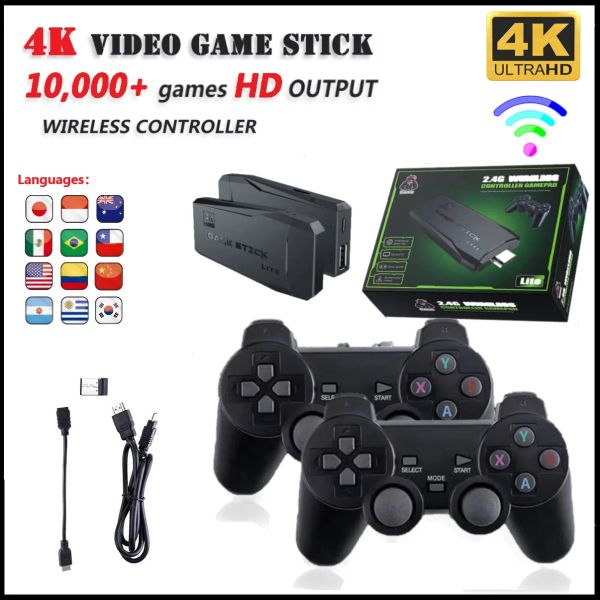 Konsolen 4K Konsole 64G Video Game Stick Integrierte 10000 Spiele Retro Handheld TV Spielkonsole Wireless Controller Für PS/GBA Für Kind