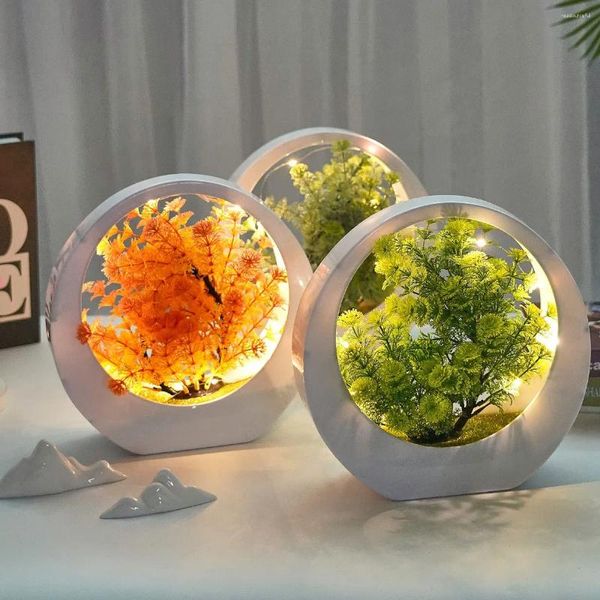 Dekorative Blumen, künstliche Pflanze, Bonsai mit LED-Licht, Kunststoff-Blume, kreativer leuchtender Desktop-Anhänger für Geburtstag, Hochzeit