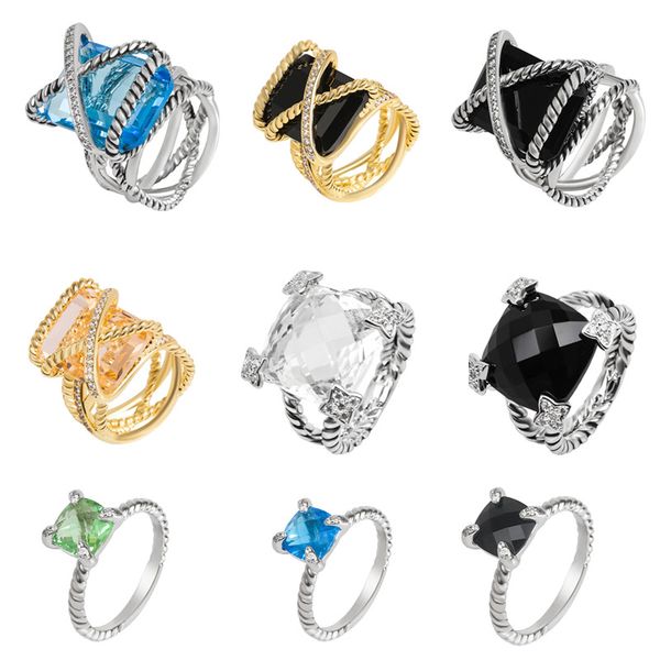 Designer de moda de luxo DY clássico torcido anel de joia para homens e mulheres fio de diamante banhado a ouro 18k presente comemorativo retrô em forma de X