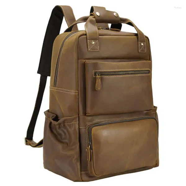 Sırt çantası marka tasarımcısı deri büyük kapasiteli seyahat çantası erkekler erkek vintage moda 15.6 bilgisayar damla gemisi