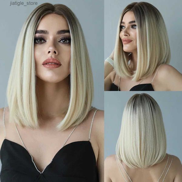 Синтетические парики NAMM Short Bob Blond Wigs для женщин Синтетические кружевые парики с натуральными волосами на естественных волосах Хэллоуин парик прямой Y240401