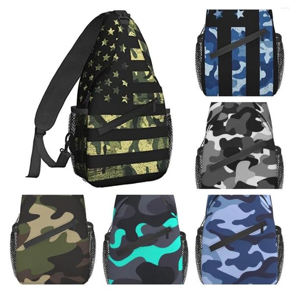 Mochila bandeira americana com camuflagem sling peito saco crossbody ombro ginásio ciclismo viagem caminhadas daypack para homens mulheres