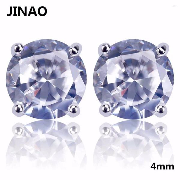 Серьги-гвоздики JINAO с серебряным покрытием Micro Pave 4 мм, большой кубический циркон Lab D с завинчивающейся задней частью для мужчин и женщин, ювелирные изделия в стиле хип-хоп
