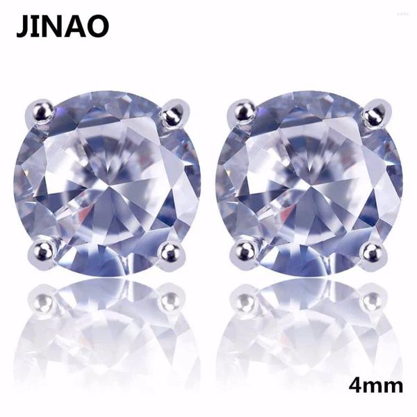 Brincos de garanhão Jinao prata-cor banhado micro pave 4mm grande zircão cúbico laboratório d com parafuso de volta para jóias de hip hop masculino feminino