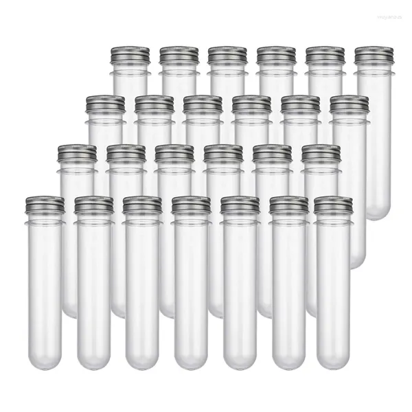 Garrafas de armazenamento 25 pcs 45ml tubos de ensaio de plástico tampa de metal tampa de parafuso recipientes de fundo redondo para doces de festa de casamento