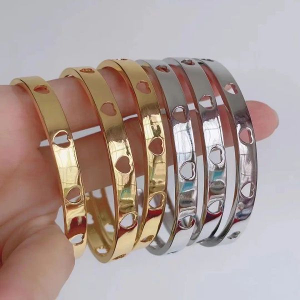 Pulseiras 5 peças atacado banhado a ouro latão oco coração manguito pulseira joias finas para meninas mulheres