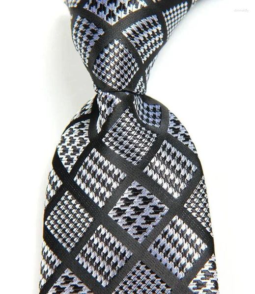 Bow Ties klasik ekose gümüş siyah kravat jakard dokuma ipek 8cm erkek kravat iş düğün partisi resmi boyun