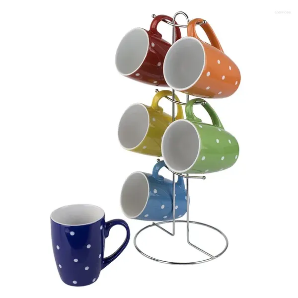 Xícaras e pires - Conjunto de xícara de café de chá de cerâmica brilhantemente colorido, caneca de bolinhas com S