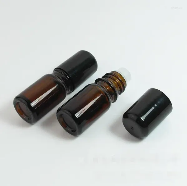 Depolama Şişeleri 5ml Boş Uçucu Yağlar Roll-On Roller Parfüm Şişesi Doldurulabilir Deodorant Kapları Siyah Kapaklı LX5256