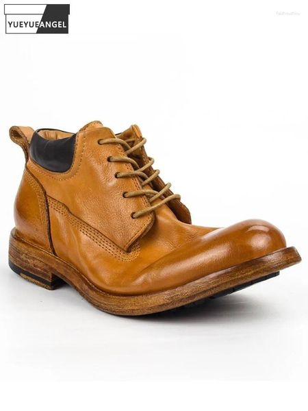 Stivali vintage casual corti da uomo alti scarpe cargo punta tonda pelle bovina fatta a mano in vera pelle lavoro personalizzato 15 giorni