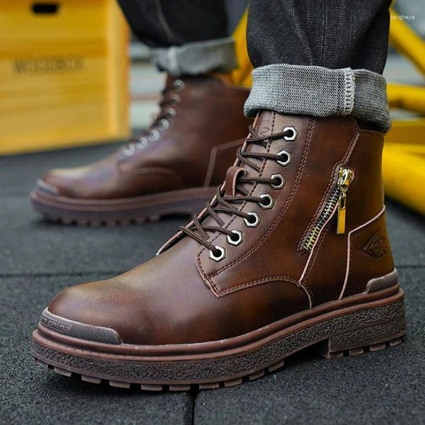 Botas impermeáveis ​​vermelho marrom sapatos de segurança homens aço toe trabalho resistente ao desgaste antiderrapante