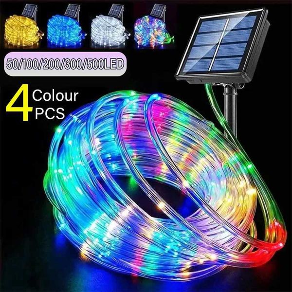 Cordas LED 4 PCS Tubo Solar Ao Ar Livre Lâmpada de Corda 8 Modos À Prova D 'Água Festoon Garden Decor Natal Fada Guirlanda Luzes Da Corda YQ240401