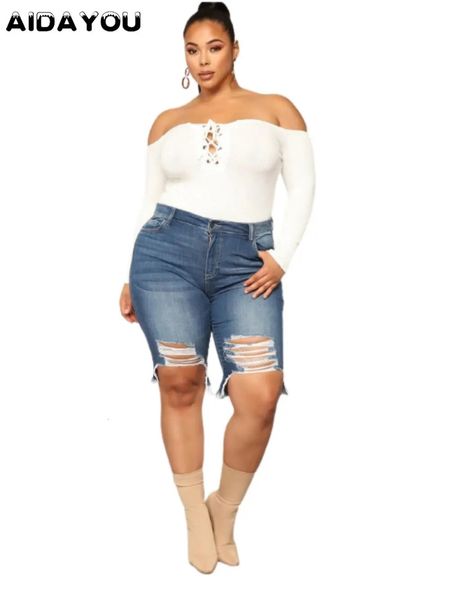 Damen Ripped Jeans Shorts Plus Size Booty Denim Sommer Baggy Short für Frauen Fat Oversize Höschen ouc2539 240329