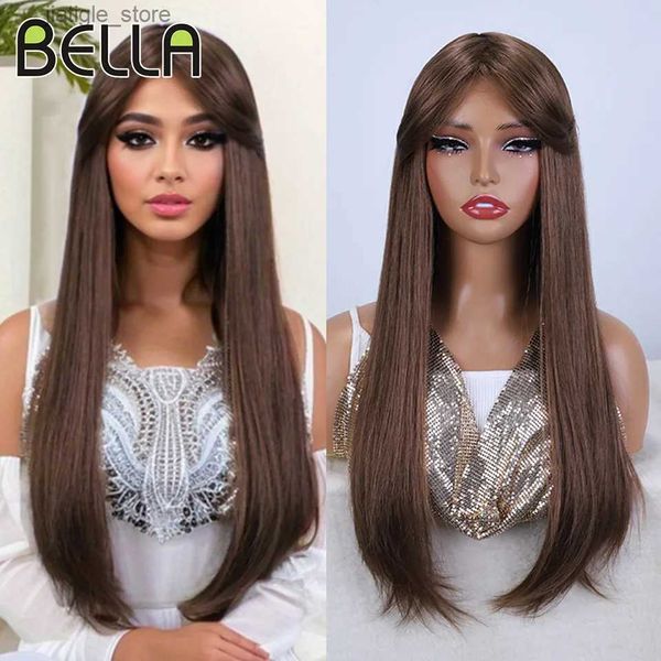 Perucas sintéticas bella natural 22 polegadas de longa peruca reta ombre sintético Wigs loiro leve para mulheres negras diárias perucas de cosplay fibra resistente ao calor Y240401