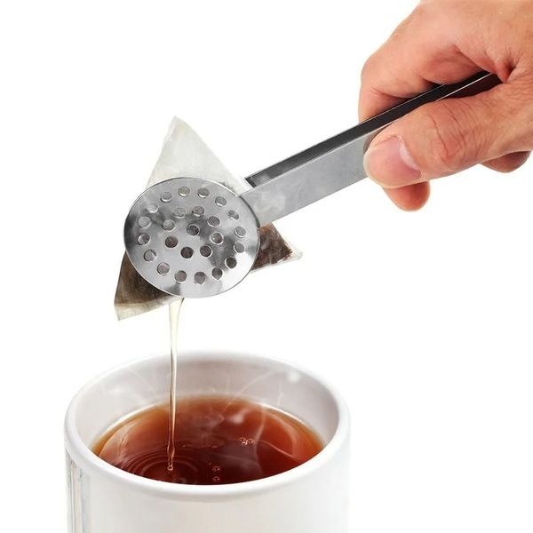 Espremedor de saquinho de chá em aço inoxidável, suporte para pinça de ervas, ferramenta de cozinha, clipe de fatia de limão