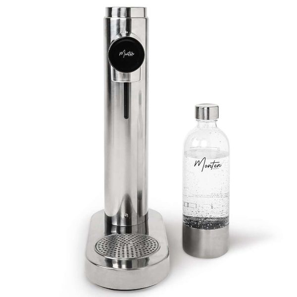 Garrafa de água de carbonato Monten Soda Hine 900ml Concha de aço de polimento de alta qualidade compatível com todas as marcas Mor - requer rotação no cilindro de dióxido de carbono