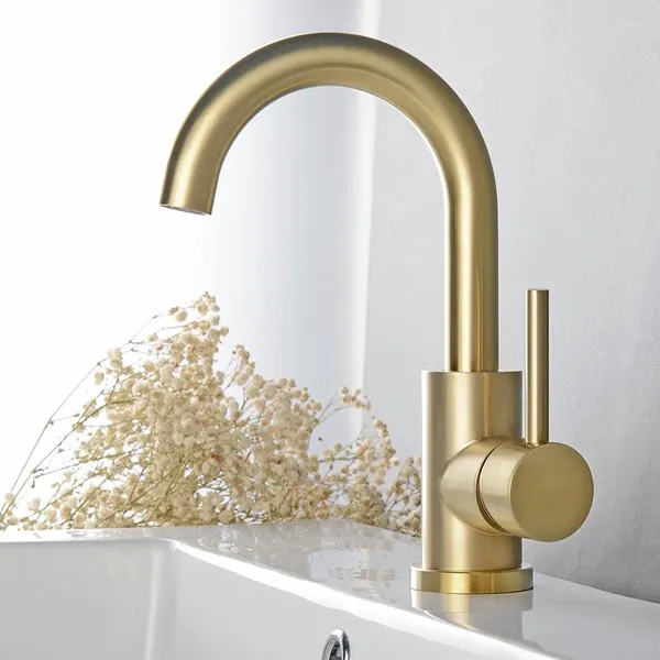 Rubinetti per lavabo bagno Rubinetto per lavabo e miscelatore acqua fredda Rubinetti monocomando da piano Oro spazzolato