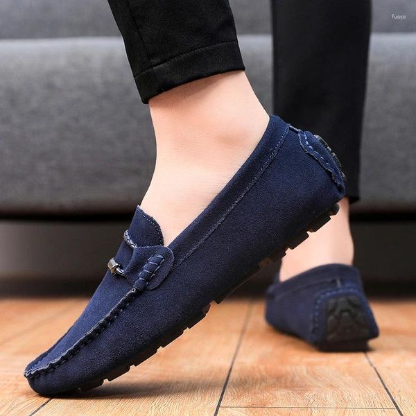 Sapatos casuais masculinos ervilhas leves overshoes mocassins respirável confortável masculino mocassins de couro genuíno apartamentos nubuck